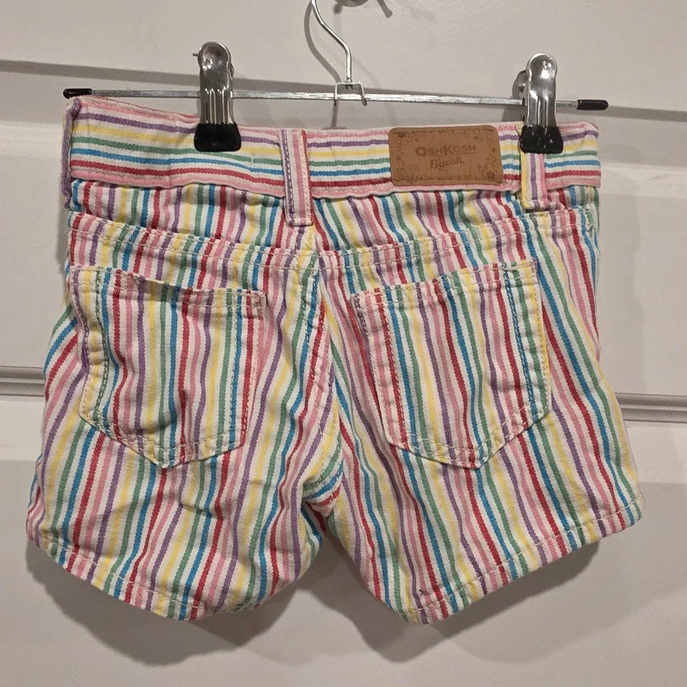 OshKosh B'gosh Shorts Girls 4 Rainbow Cotton Preppy Flower Heart Embroidery Y2K